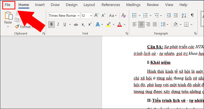 Chọn File trên thanh công cụ